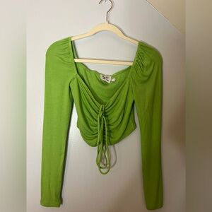 Princess Polly Lime Green Long Sleeve Crop Top With Tie Detail - Size Small